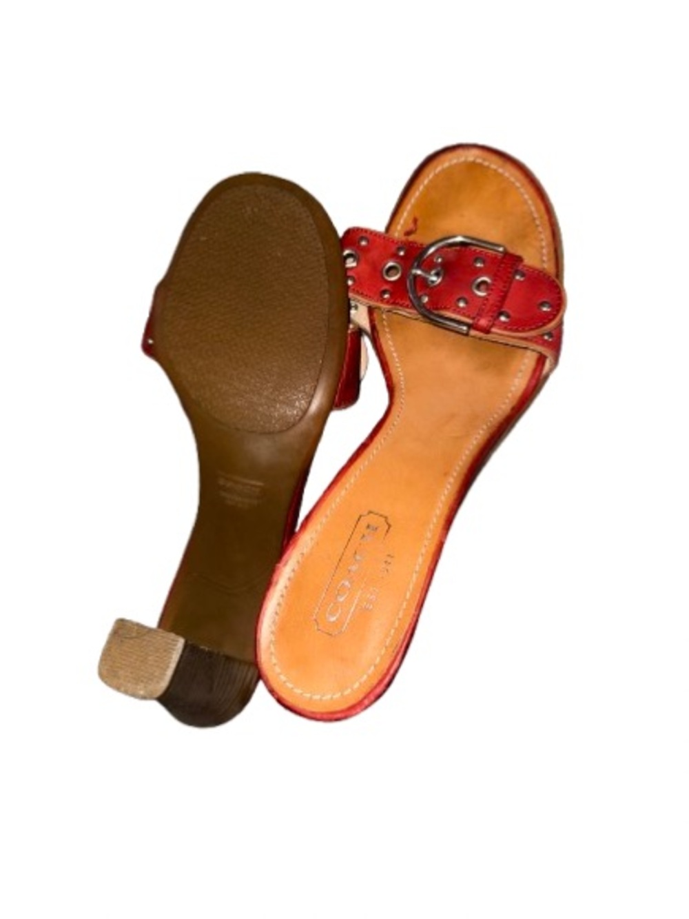 Red coach Devon vintage open toe platform heels with buckle strap - Picture 2 of 3